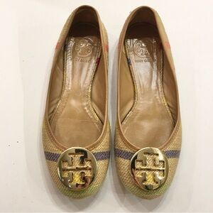 Tory Burch Reva Burlap Rainbow Striped Flats size 7